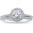 thumbnail image 1 of 1 ct Halo Vintage Round Diamond Eco Friendly Lab Created Engagement Ring Set, 1 of 4