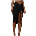 thumbnail image 1 of Skirts for Women Trendy Ruched Asymmetrical Drawstring Slim Fit Midi Skirt Stretchy Split Club Skirts, 1 of 5