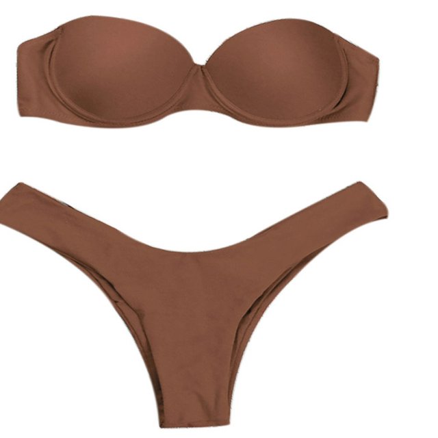 Women Summer Two-piece Bikini Set Push-up Padded Tube Top Triangle