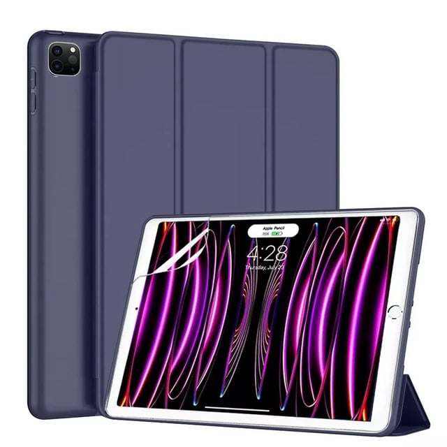 iPad Air 13 Inch M2 Case 2024 / iPad Pro 12.9 Inch Case 6th/5th/4th Generation with Pencil Holder in blue, a lightweight and shockproof tablet stand case made of synthetic leather and soft TPU. Offers protection against scratches, bumps, and fingerprints, with auto sleep/wake functionality, dual viewing angles, and precise cutouts for easy access to buttons and ports. Ideal Apple iPad accessory for daily use.