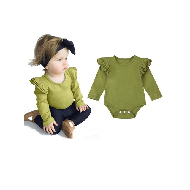 Newborn Baby Girl Boy Ruffled Long Sleeve Romper Solid Color Casual Bodysuit Spring Fall Clothes