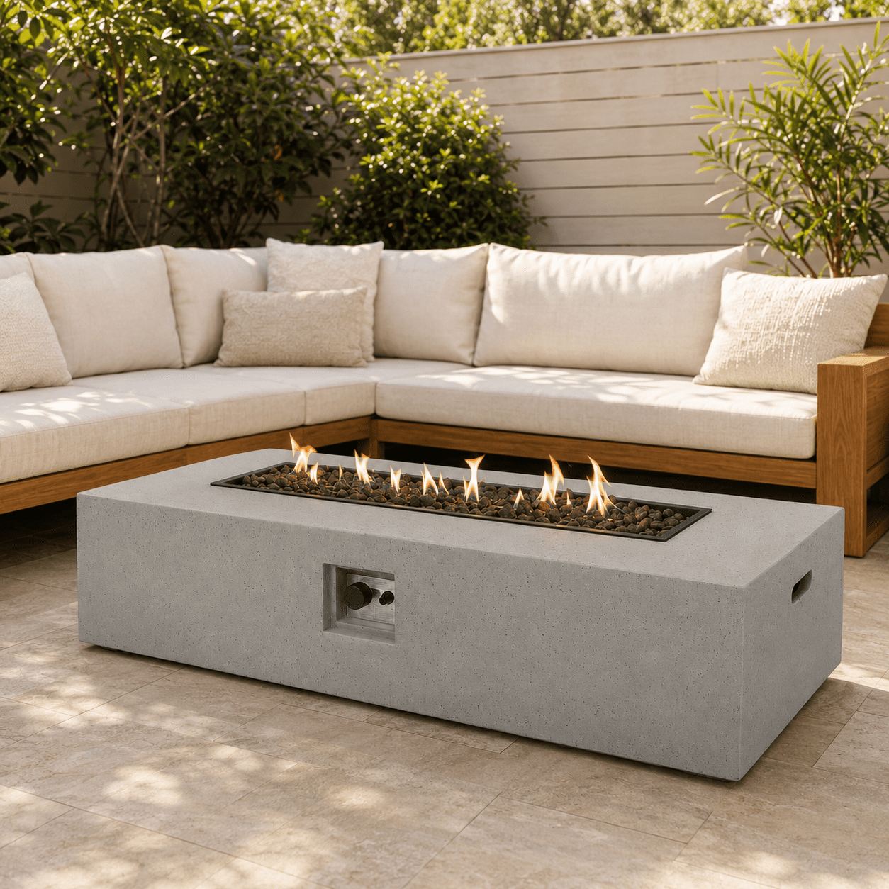 56" Rectangle Propane Gas Fire Pit Table 50000 BTU, Outdoor Gas Fire
