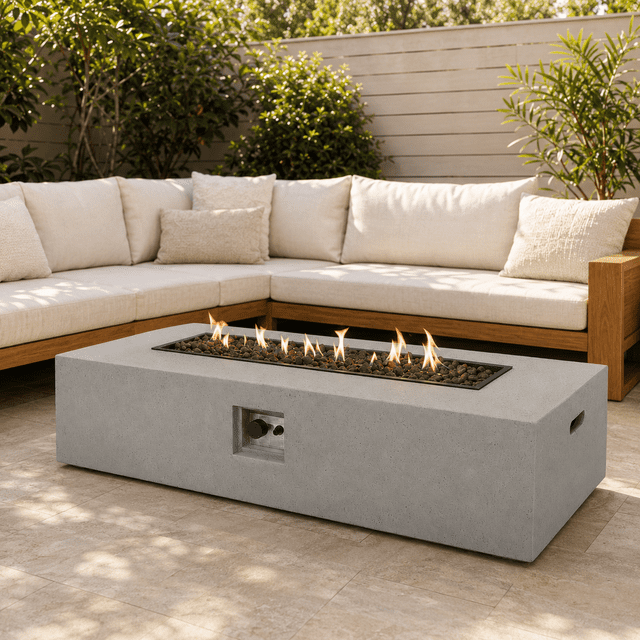 56" Rectangle Propane Gas Fire Pit Table 50000 BTU, Outdoor Gas Fire