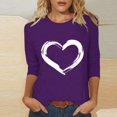 thumbnail image 2 of Plebaso Hauts Cœur pour Femmes Manches 3/4 Col Ras du Cou T-Shirts Graphiques Mignons Imprimés Blouses Décontractées pour Femmes, 2 of 4
