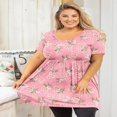 thumbnail image 2 of Tunique Grande Taille pour Femmes Manches Courtes Roses Vertes Hauts 3X Col Rond Vêtements Été Fluide Vêtements de Maternité Chemise, 2 of 6