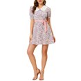 thumbnail image 2 of INSPIRE CHIC Robe-Chemise Courte à Manches Courtes pour Femme, Coupe Évasée, Col Contrastant, L Rose, 2 of 5