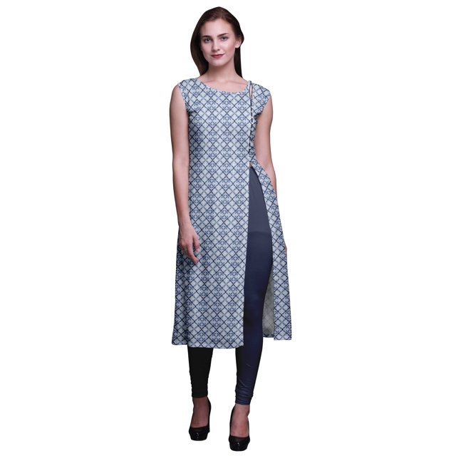 Bimba Kurti d'Été Sans Manches Imprimé Tunique Droite Robes pour Femmes