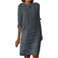 thumbnail image 1 of Gspmoly Robes Décontractées pour Femmes, Robe pour Femmes à Manches 3/4 Col Rond Boutonnée Longueur Genou Robes de Cocktail Articles en Liquidation, 1 of 5