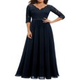 thumbnail image 1 of QJUHUNG Robe Formelle à Fleurs pour Femmes à Manches Mi-Longues, Col en V, Élégante Demoiselle d'Honneur, Robe Fluide, Cocktail, Soirée, Fête, Maxi, Longue, 1 of 5