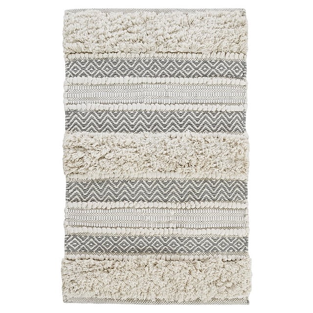 INK+IVY Tapis de Bain en Coton et Polyester Tissé à la Main Gris