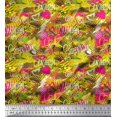 thumbnail image 1 of Soimoi Yellow polyester Crepe Fabric Heart,Star & Fashion Text Printed Craft Fabric by the Yard 52 Inch Wide, 1 of 1