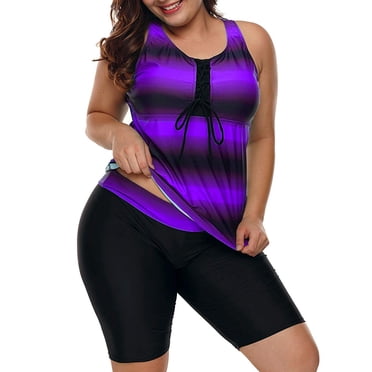 Women's Plus Size Rash Guard Capris Tankini Athletic Swimwear
