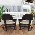 thumbnail image 4 of Pemberly Row Rocker Wicker / Rattan Chair - Espresso with Tan Cushion (Set of 2), 4 of 6