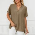 thumbnail image 2 of Birdeem Mode pour Femmes Manches Courtes Rétro Col Rond Pâques Couleur Unie Hauts Amples Blouse Manche, 2 of 7