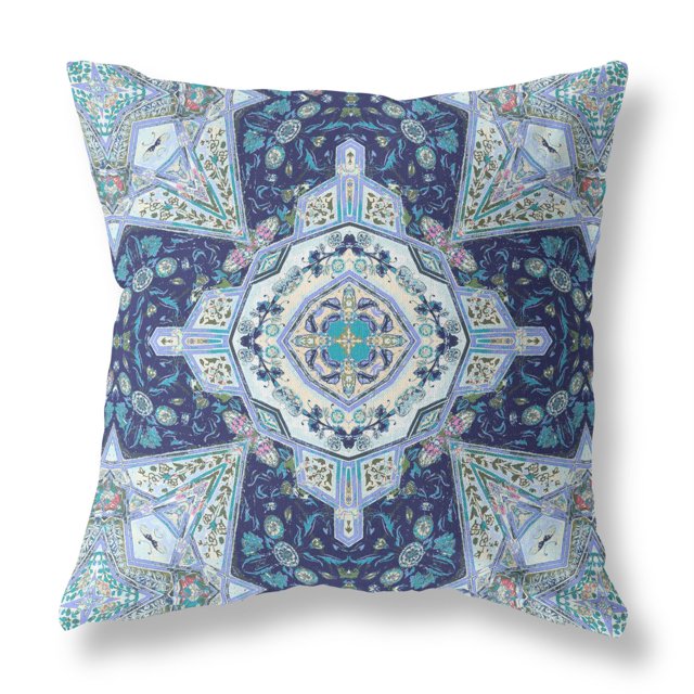 Amrita Sen CAPL467FSDS-ZP-20x20 Buddha Flower Ceremony Suede Zippered Pillow with Insert Indigo Light Blue