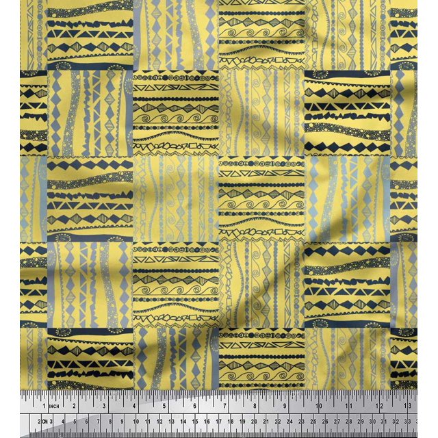 Soimoi Yellow Modal Satin Fabric Geometric African Print Fabric by the Yard 42 Inch Wide