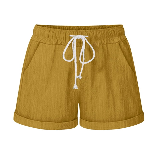 Dealovy Womens Cotton Linen Shorts Drawstring High Rise Solid Color Summer Lighjtweight Beach Shorts
