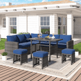 thumbnail image 1 of AECOJOY 7 Pieces Patio Furniture Set PE Rattan Outdoor Dining Set Sectional Sofa Couch with Table Patio Conversation Set in Dark Blue, 1 of 6