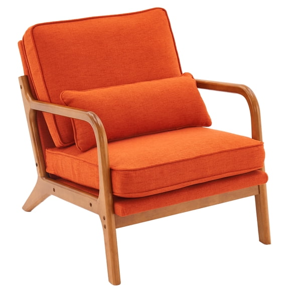 Ktaxon Fauteuil d'Appoint de Style Moderne du Milieu du Siècle, Fauteuil en Lin avec Structure en Bois Massif Orange