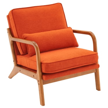 Ktaxon Fauteuil d'Appoint Mid-Century Modern, Fauteuil en Tissu de Lin avec Cadre en Bois Massif Orange