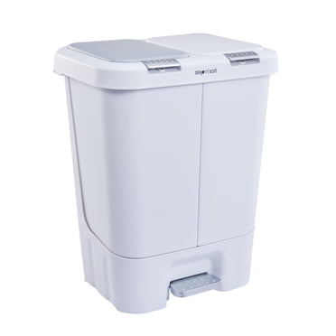 Step N’ Sort Poubelle double 40 L pour déchets et recyclage – 2 x 20 L, poubelle de cuisine avec pédale mains libres, double ouverture, couvercle à fermeture douce, bacs amovibles, blanc