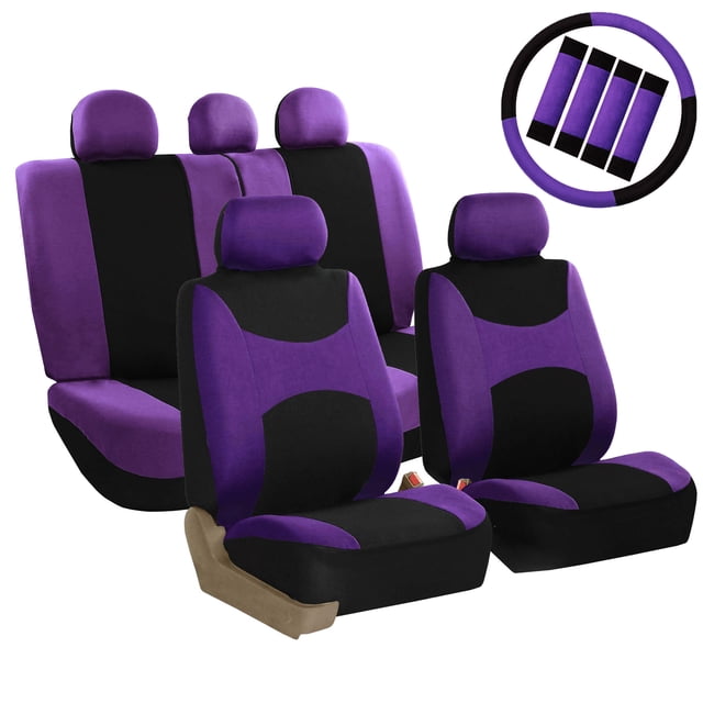 FH Group Car Seat Cover Full Set with Steering Wheel, Belt, and Head Rest Covers, 11 Colors