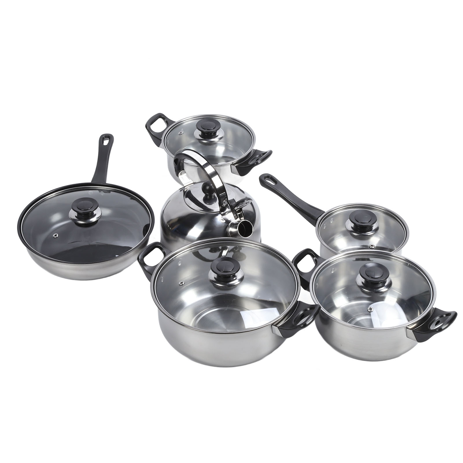 Cookware Set, Plastic Black Handle Cookware Pots Sauce Saute Pans Set Rustproof  for Kitchen
