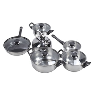 Cookware Set, Plastic Black Handle Cookware Pots Sauce Saute Pans Set Rustproof  for Kitchen