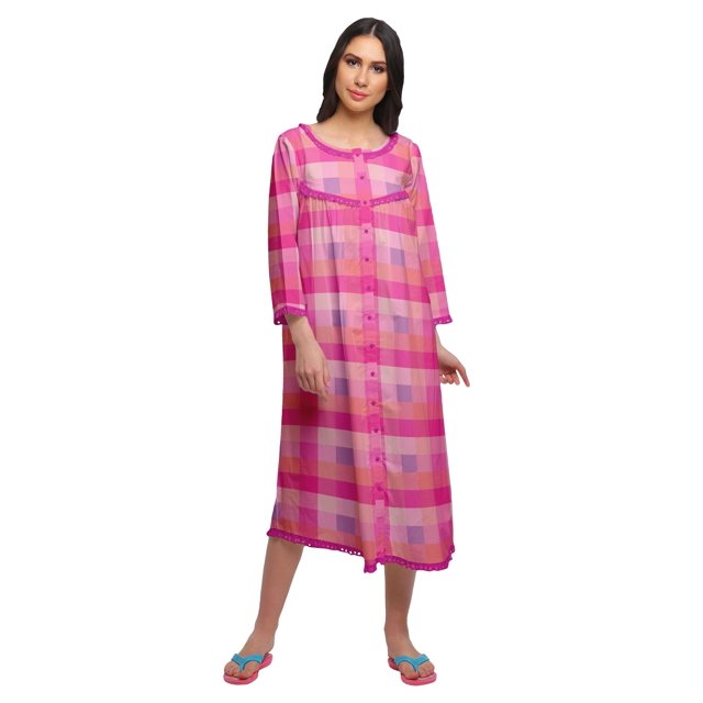 Moomaya Chemise de Nuit Boutonnée en Coton Imprimé pour Femmes, Robe de Nuit d'Allaitement