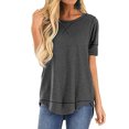thumbnail image 4 of Women T-shirt Solid Color Stitching Top Solid Color Asymmetrical Hem Blouse, Gray, M, 4 of 7
