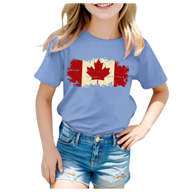 GDREDA Vêtements Fille T-Shirt à Manches Courtes pour Filles T-Shirt d'Été à Col Rond Coupe Décontractée T-Shirts Basiques Hauts Fille Été Bleu Clair, 4-5 Ans