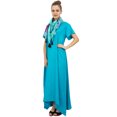 thumbnail image 3 of Bimba Robe Maxi pour Femme à Ourlet Asymétrique Turquoise avec Poches Brun avec Foulard-14, 3 of 6