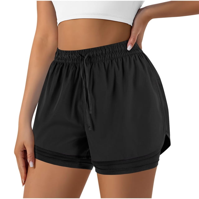 Plebaso Women's 2 in 1 Running Shorts Elastic Waist Drawstring Athletic Shorts Lightweight Workout Shorts