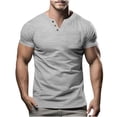 thumbnail image 1 of Birdeem Shirts for Men Mens Fashion Casual Solid Color Button Short Sleeve V-Neck Blouses Shirts, 1 of 1