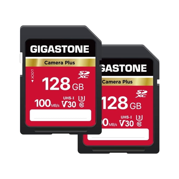 GIGASTONE 128GB SD Card 2-Pack, Camera Plus, UHS-I U3 Class 10 SDXC Memory Card Full HD Video for Canon Digital Camera, Full-Sized SD Card, with 2 mi