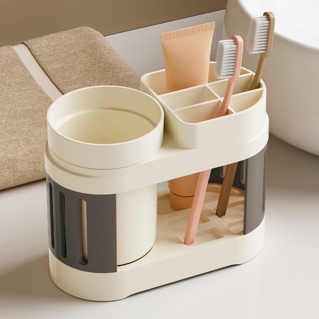 Compact Toothbrush Holder, Small Bathroom Organizer, Plastic Sink Storage Shelf, Draining Tooth Cup Rack, Space-Saving Countertop Bathroom Accessory