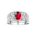 thumbnail image 1 of RYLOS Men's Rings Sterling Silver Rings Classic Designer Style 8X6MM Oval Gemstone &  Diamond Ring Ruby July Birthstone Rings For Men,  Size 9, 1 of 7