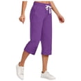 thumbnail image 1 of AherBiu Womens Capris for Summer Cotton Linen High Waisted Drawstring Cropped Pants Loose Lounge Capris Trousers, 1 of 6