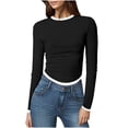 thumbnail image 1 of Timegard Hauts de Sortie pour Femmes Col Ras du Cou Manches Longues Couleur Unie Ajusté Confortable Hauts Courts Décontractés Mode, 1 of 5