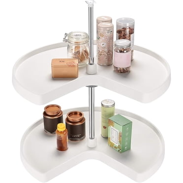 SortWise 28 Inch Pull Out Cabinet Organizer, Kidney Shape Revolving Cabinets Corner Shelf Lazy Susan, Adjusted Height 22"H to 37"H, White