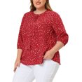 thumbnail image 4 of Agnes Orinda Women's Plus Size Tops Work Round Neck Ruffle Chiffon Blouse Office Top 4X Red White, 4 of 6