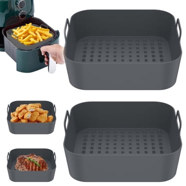 Doublure Carrée pour Friteuse à Air Chaud 2 Pcs Casserole en Silicone pour Friteuse à Air avec Poignée Accessoires Résistants à la Chaleur pour Friteuse à Air 7.87x7.87x2.36 Pouces Gris + Gris
