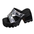 thumbnail image 2 of IUJSOY Chunky Heels for Women Platform Sandals Square Open Toe Wedges Slip on Summer Slippers, 2 of 8