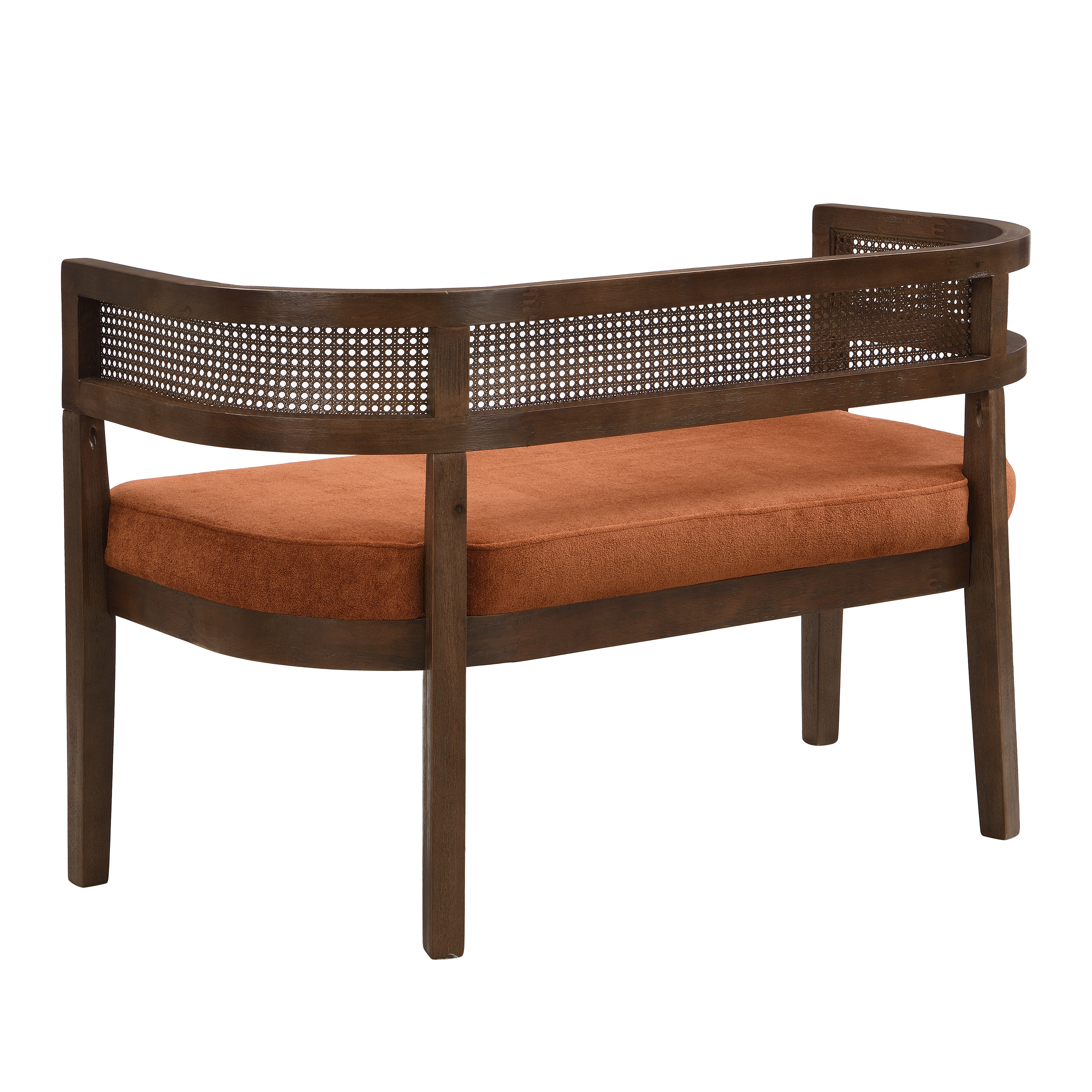 Noble House 47.5" Rattan Loveseat with Cushioned Seat,Hand-Woven Breathable Backrest,Natural Ash Frame & Beige Upholstery,Walnut+Dark Orange