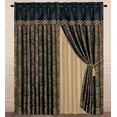 thumbnail image 1 of Chezmoi Collection Lisbon 4-Piece Jacquard Floral Window Curtain Set, Sheer Backing, Tassels, Valance, Black/Gold, 1 of 3