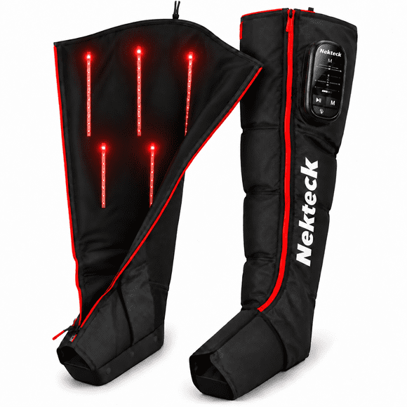 Nekteck Système de Récupération Masseur de Compression pour Jambes Sans Fil, Bottes de Compression à Air Rechargeables pour Pied Mollet Cuisse, 6 Modes 4 Intensités
