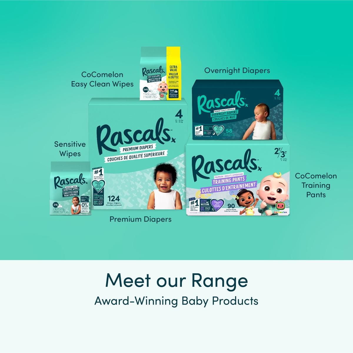 Lingettes Rascals Sensibles pour Bébés, Sans Parfum, emballage individuel Paquet simple (72 lingettes)