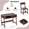thumbnail image 3 of Costway Kids Desk and Chair Set with Storage Drawer and Hutch, Student Writing Desk Set Brown, 3 of 10