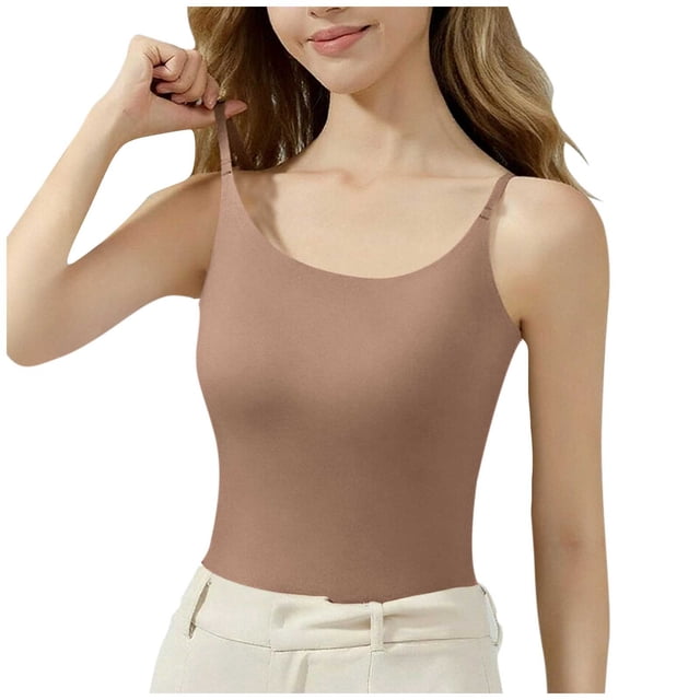 WRKEKC Camisole pour Femmes, Couleur Unie, Chaude, avec Soutien-Gorge Intégré, Sans Manches, Col Rond, Chandail, Camisole Décontractée et Tendance