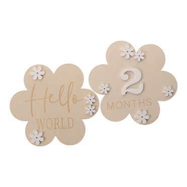 2Pcs Baby Milestone Sign Wooden Flower Design for Newborn Baby Monthly Milestones Announcement
